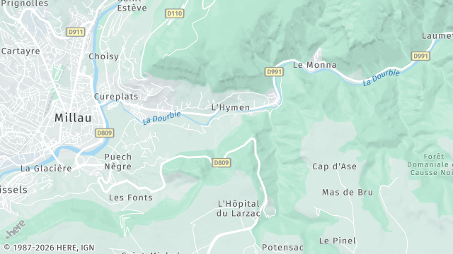Carte de la zone d'intervention à Millau