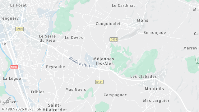 Carte de la zone d'intervention à Méjannes-lès-Alès