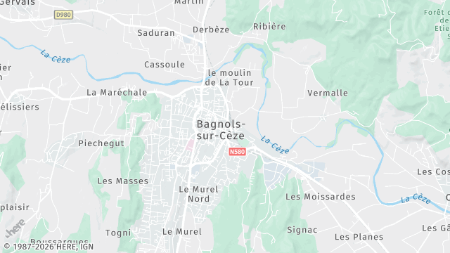 Carte de la zone d'intervention à Bagnols-sur-Cèze