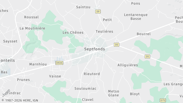 Carte de la zone d'intervention à Septfonds