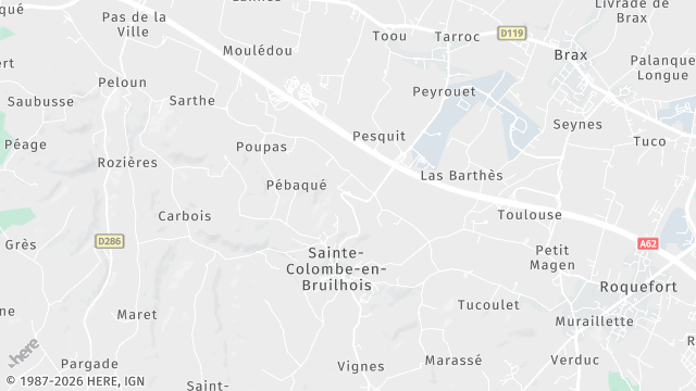 Carte de la zone d'intervention à Sainte-Colombe-en-Bruilhois