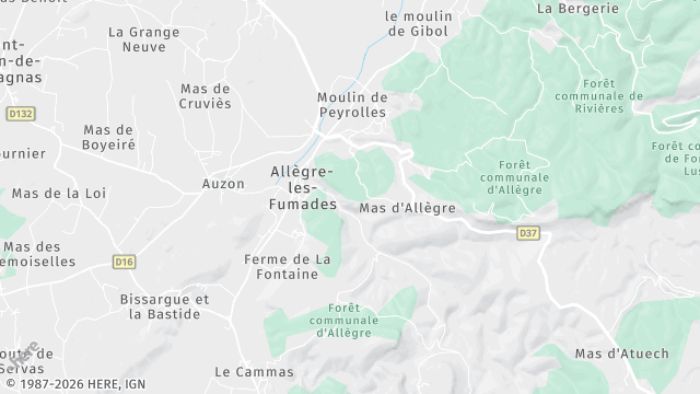 Carte de la zone d'intervention à Allègre-les-Fumades