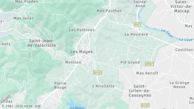 Carte de la zone d'intervention à Les Mages