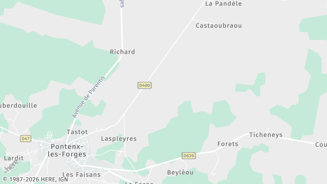 Carte de la zone d'intervention à Pontenx-les-Forges