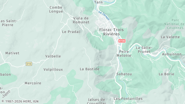 Carte de la zone d'intervention à Florac Trois Rivières