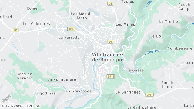 Carte de la zone d'intervention à Villefranche-de-Rouergue