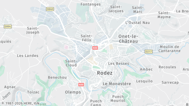 Carte de la zone d'intervention à Rodez