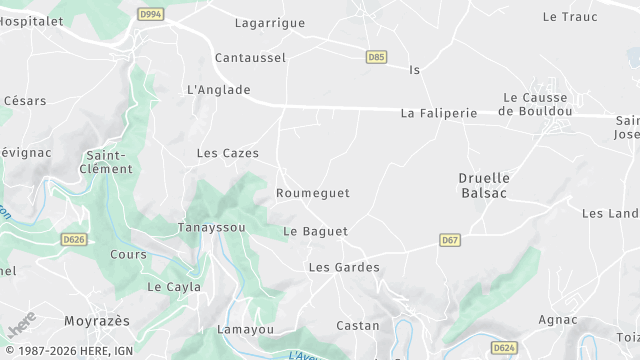 Carte de la zone d'intervention à Druelle Balsac