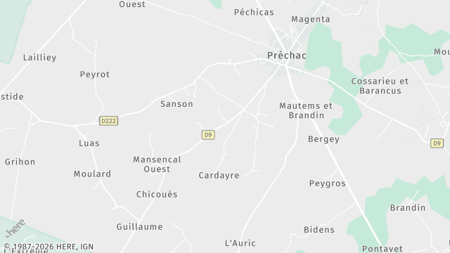 Carte de la zone d'intervention à Préchac