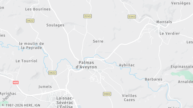Carte de la zone d'intervention à Palmas d'Aveyron
