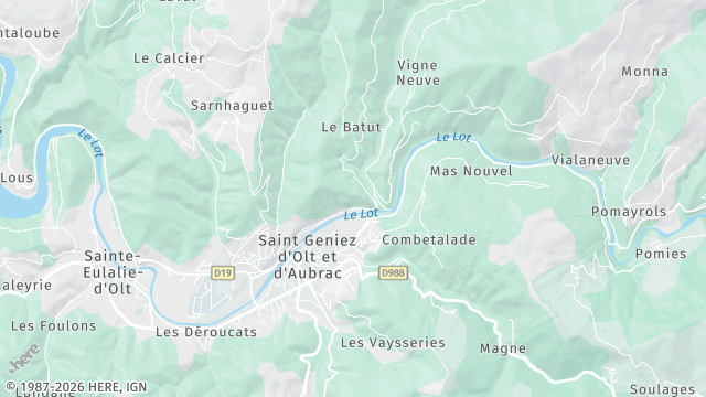 Carte de la zone d'intervention à Saint Geniez d'Olt et d'Aubrac