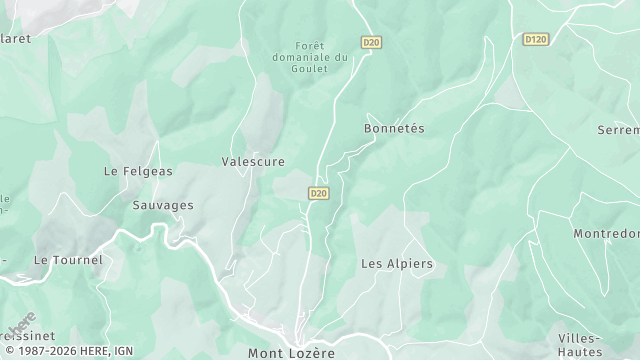 Carte de la zone d'intervention à Mont Lozère et Goulet