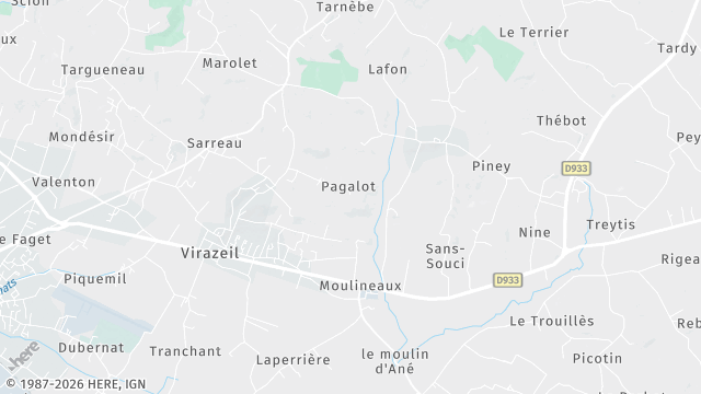 Carte de la zone d'intervention à Virazeil
