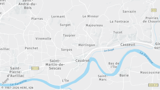 Carte de la zone d'intervention à Caudrot