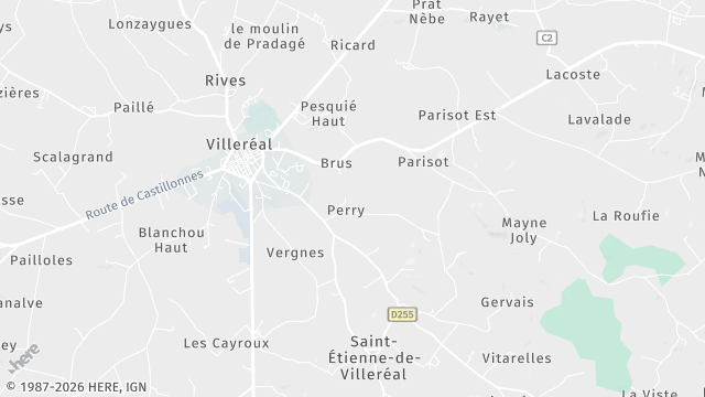 Carte de la zone d'intervention à Villeréal