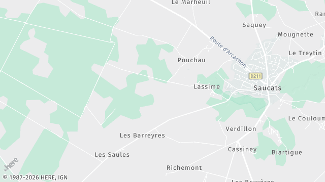 Carte de la zone d'intervention à Saucats