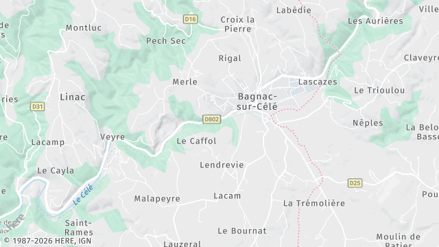 Carte de la zone d'intervention à Bagnac-sur-Célé