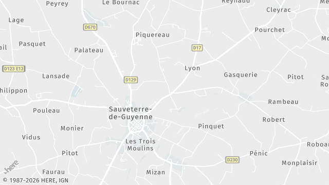 Carte de la zone d'intervention à Sauveterre-de-Guyenne