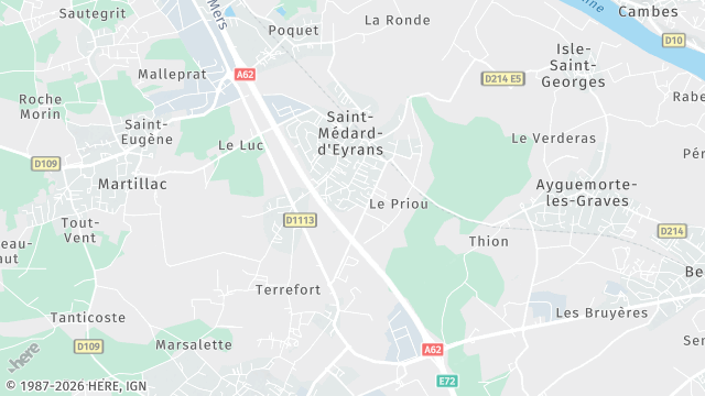 Carte de la zone d'intervention à Saint-Médard-d'Eyrans