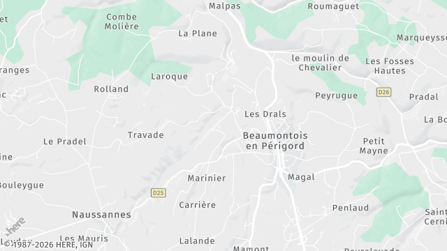 Carte de la zone d'intervention à Beaumontois en Périgord