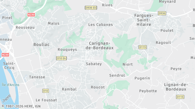 Carte de la zone d'intervention à Carignan-de-Bordeaux