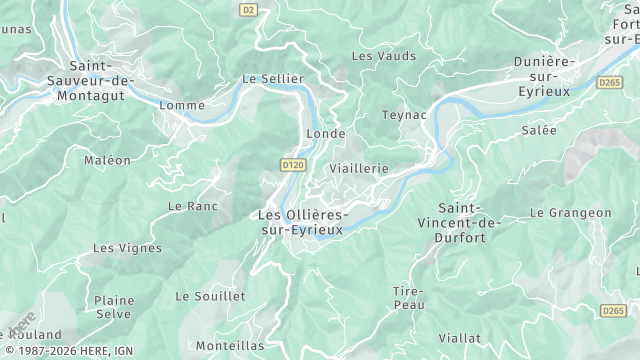 Carte de la zone d'intervention à Les Ollières-sur-Eyrieux
