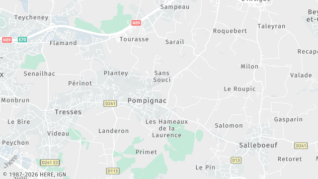 Carte de la zone d'intervention à Pompignac