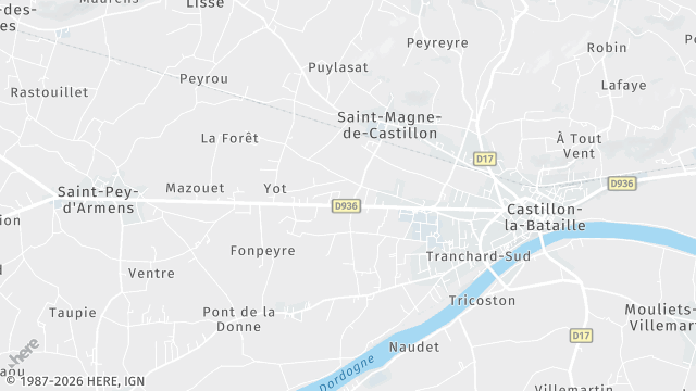 Carte de la zone d'intervention à Saint-Magne-de-Castillon