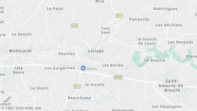 Carte de la zone d'intervention à Vélines