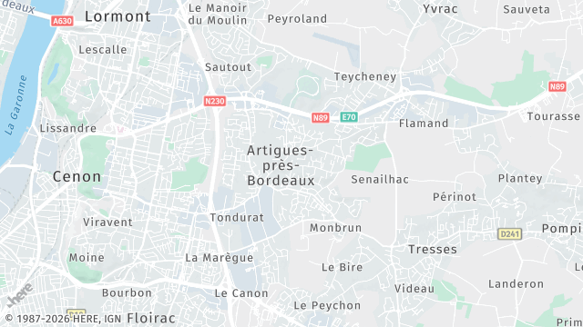 Carte de la zone d'intervention à Artigues-près-Bordeaux