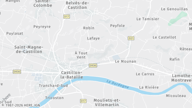 Carte de la zone d'intervention à Castillon-la-Bataille