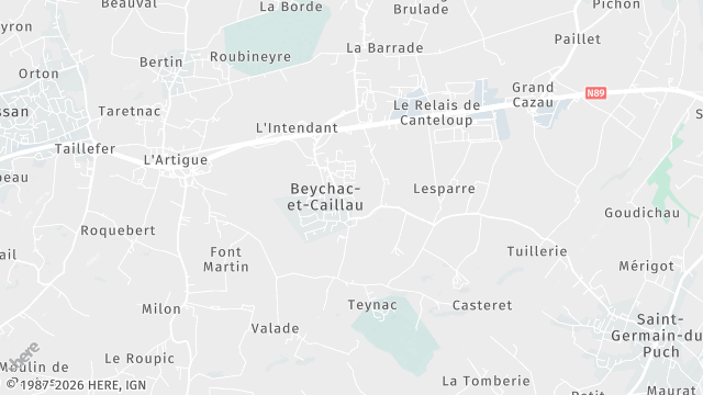 Carte de la zone d'intervention à Beychac-et-Caillau