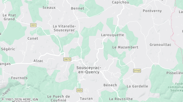 Carte de la zone d'intervention à Sousceyrac-en-Quercy
