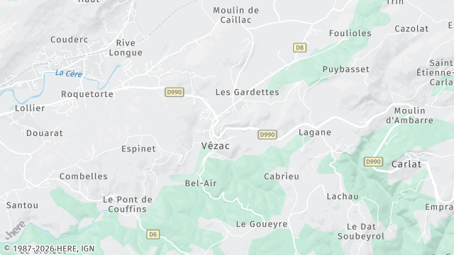 Carte de la zone d'intervention à Vézac