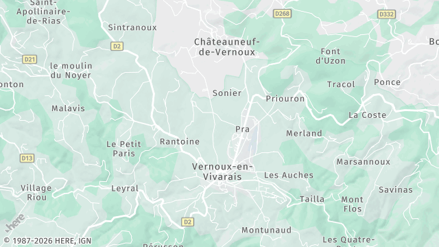Carte de la zone d'intervention à Vernoux-en-Vivarais