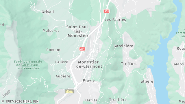 Carte de la zone d'intervention à Monestier-de-Clermont