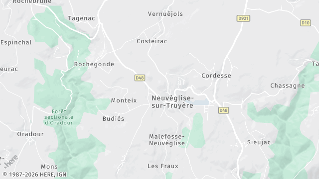 Carte de la zone d'intervention à Neuvéglise-sur-Truyère