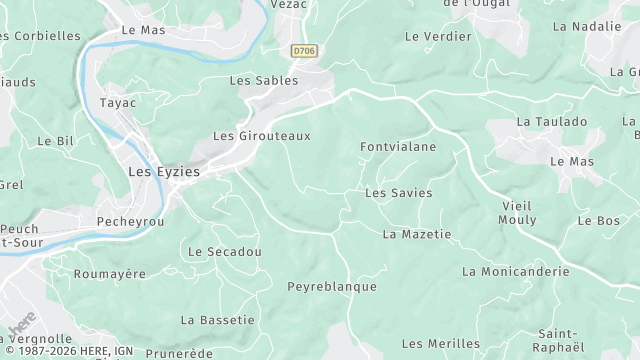 Carte de la zone d'intervention à Les Eyzies