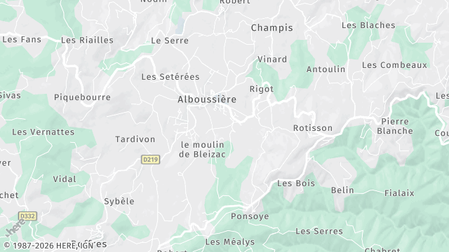 Carte de la zone d'intervention à Alboussière