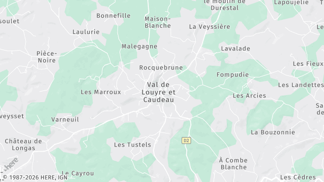 Carte de la zone d'intervention à Val de Louyre et Caudeau