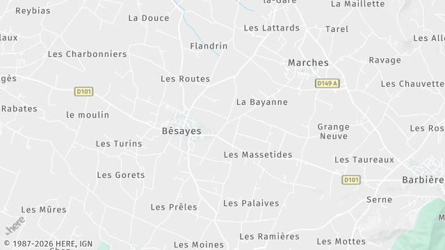 Carte de la zone d'intervention à Bésayes