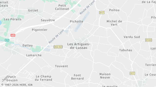 Carte de la zone d'intervention à Les Artigues-de-Lussac