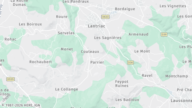 Carte de la zone d'intervention à Lantriac