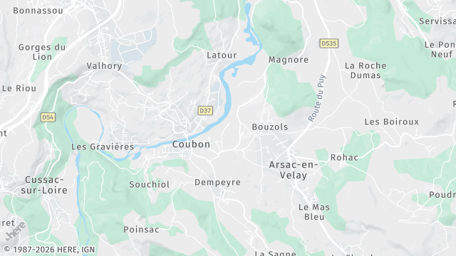 Carte de la zone d'intervention à Coubon