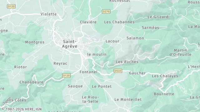 Carte de la zone d'intervention à Saint-Agrève