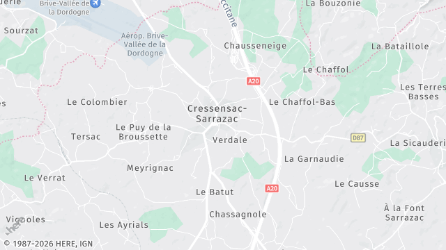 Carte de la zone d'intervention à Cressensac-Sarrazac