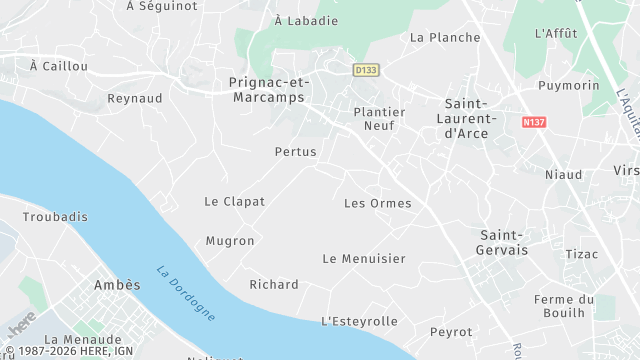 Carte de la zone d'intervention à Prignac-et-Marcamps