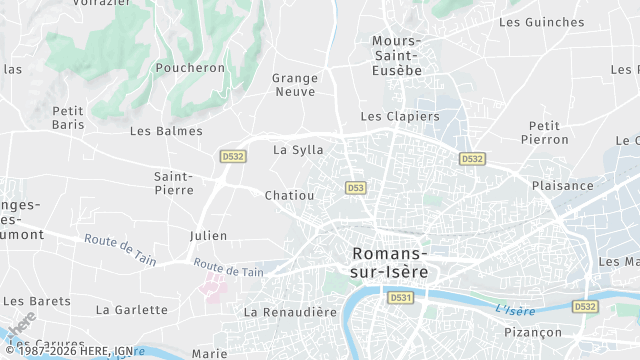 Carte de la zone d'intervention à Romans-sur-Isère