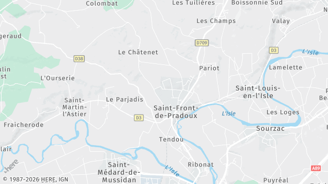 Carte de la zone d'intervention à Saint-Front-de-Pradoux