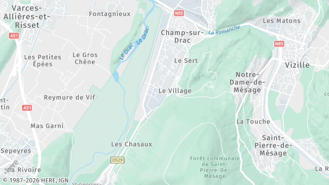 Carte de la zone d'intervention à Champ-sur-Drac
